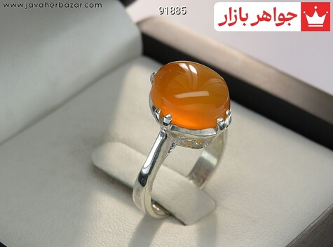 انگشتر نقره عقیق یمنی نارنجی خاص زنانه [شرف الشمس] - 91885